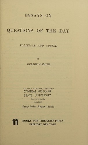 Cover for Essays on questions of the day, political and social.