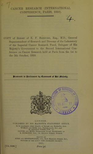 Cover for Cancer Research (International Conference, Paris, 1910)