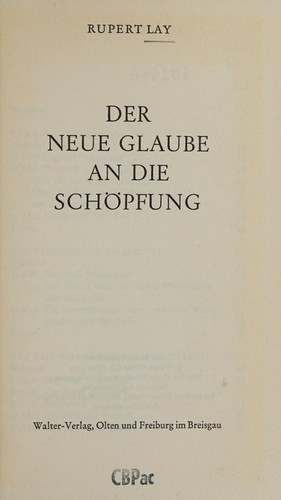 Cover for Der neue Glaube an die Schöpfung. (Vorträge.)