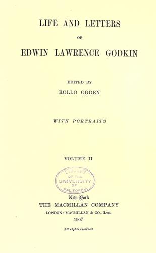 Cover for Life and letters of Edwin Lawrence Godkin
