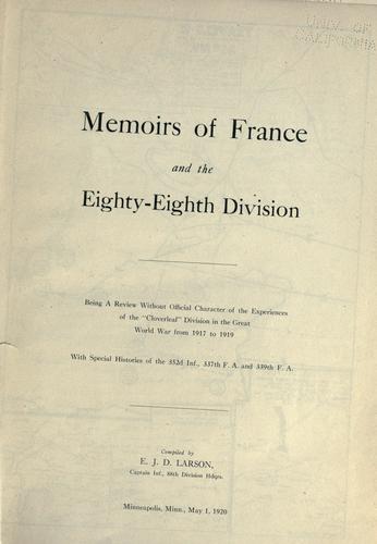 Cover for Memoirs of France and the Eighty-eighth Division