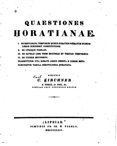 Cover for Quaestiones Horatianae ...