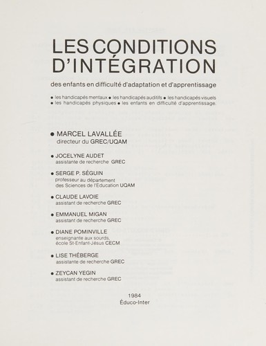Cover for Les conditions d'intégration