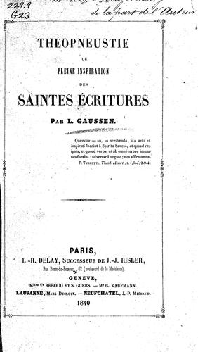 Cover for Théopneustie ou, pleine inspiration des Saintes Écritures