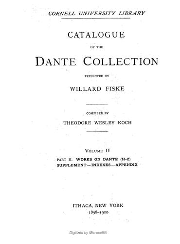 Cover for Catalogue of the Dante collection presented by Willard Fiske.