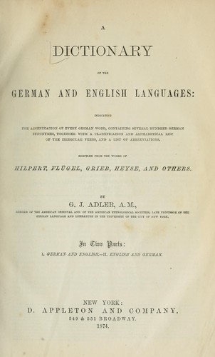 Cover for A Dictionary of the German and English languages