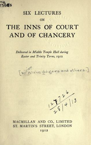 Cover for Six lectures on the Inns of Court and of Chancery.