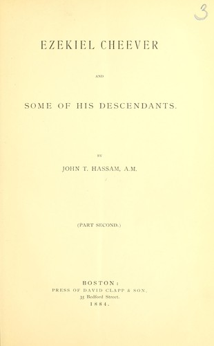 Cover for Ezekiel Cheever and some of his descendants