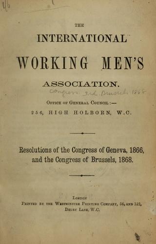 Cover for Resolutions of the Congress of Geneva, 1866, and the Congress of Brussels, 1868.