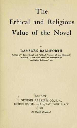 Cover for The ethical and religious value of the novel.