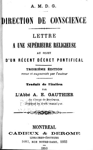 Cover for Direction de conscience