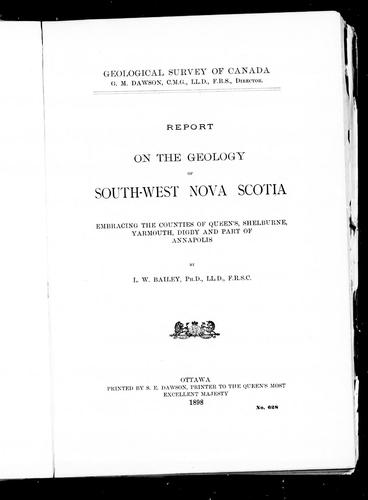 Cover for Report on the geology of south-west Nova Scotia