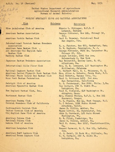 Cover for Poultry specialty clubs and national associations