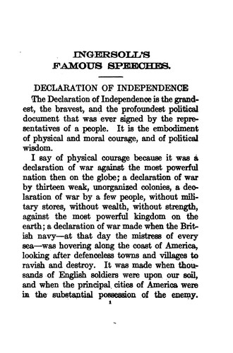 Cover for Col. R. G. Ingersoll's Famous Speeches Complete