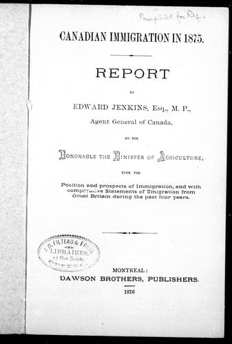 Cover for Canadian immigration in 1875