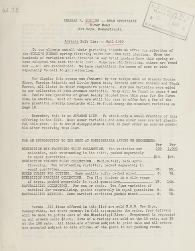 Cover for Advance bulb list, fall 1950
