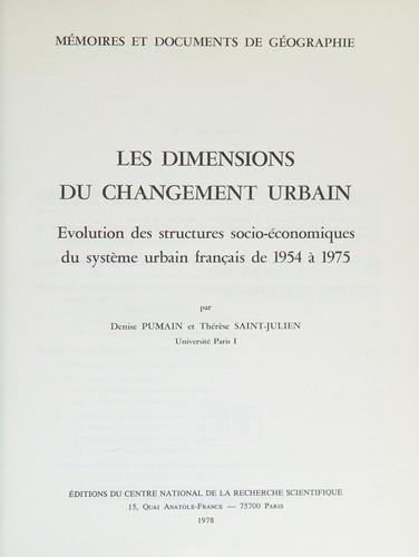 Cover for Les dimensions du changement urbain