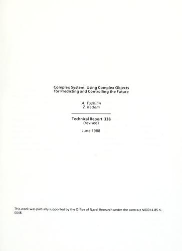 Cover for Complex system: using complex objects for predicting and controlling the future.