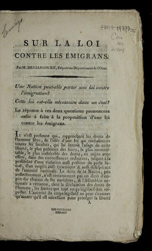 Cover for Sur la loi contre les e migrans