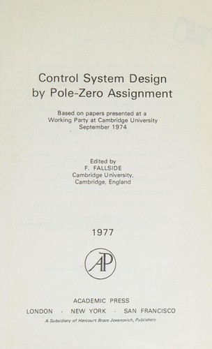 Cover for Control system design by pole-zero assignment