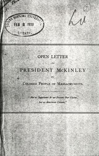 Cover for Open letter to President McKinley by colored people of Massachusetts ...