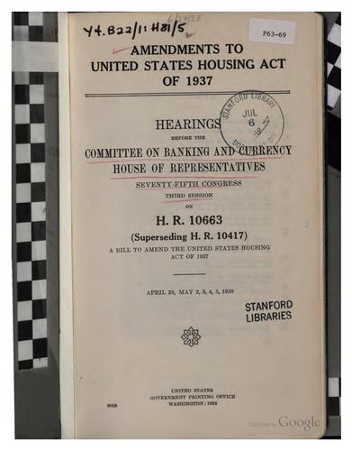 Cover for Amendments to United States Housing Act of 1937.