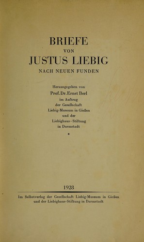 Cover for Briefe von Justus Liebig, nach neuen Funden