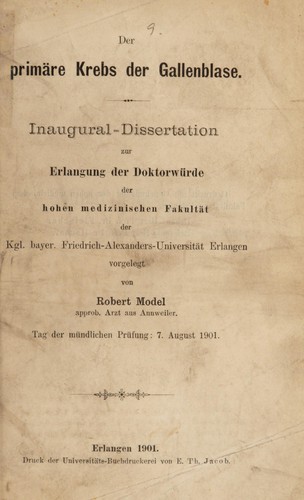 Cover for Der primäre Krebs der Gallenblase ...