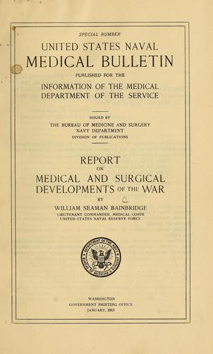 Cover for Report on medical and surgical developments of the war