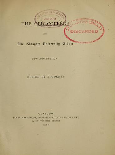 Cover for The old college being the Glasgow University album for 1869
