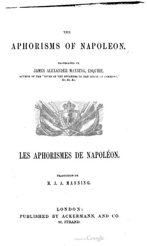 Cover for The aphorisms of Napoleon.