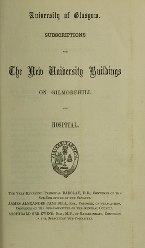 Cover for Subscriptions for the new University buildings on Gilmorehill and hospital