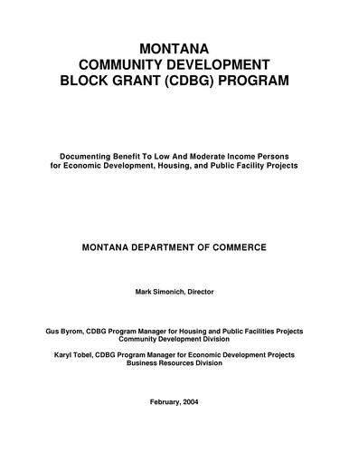Cover for Documenting benefit to low and moderate income persons for economic development, housing and public facility projects