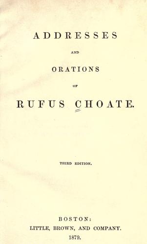 Cover for Addresses and orations of Rufus Choate.