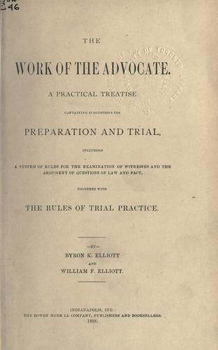 Cover for The work of the advocate