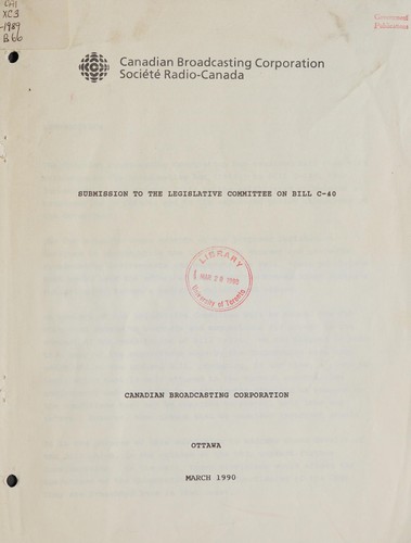 Cover for Submission to the Legislative Committee on Bill C-40