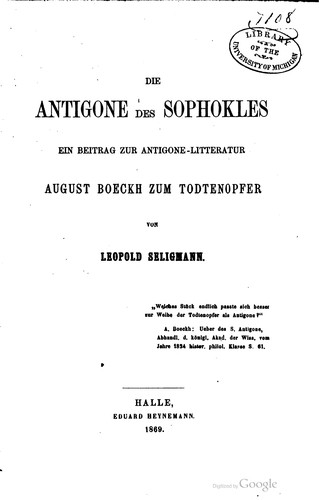 Cover for Die Antigone des Sophokles