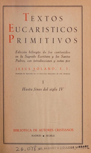 Cover for Textos eucarísticos primitivos ...
