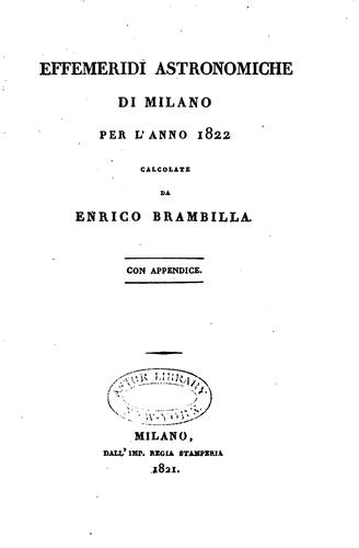 Cover for Effemeridi astronomiche di Milano per l'anno ...