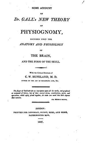 Cover for Some Account of Dr. Gall's New Theory of Physiognomy, Founded Upon the Anatomy and Physiology of ...