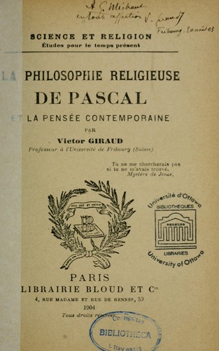 Cover for La Philosophie religieuse de Pascal et la pensée contemporaine