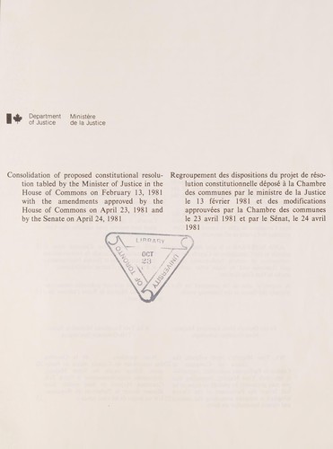Cover for TEXT OF PROPOSED CONSTITUTIONAL RESOLUTION FILED BY THE DEPUTY ATTORNEY GENERAL OF CANADA WITH THE SUPREME COURT OF CANADA ON APRIL 24, 1981