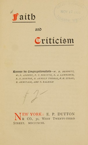 Cover for Faith and criticism