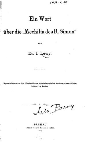 Cover for Ein Wort über die"mechilta des R. Simon"