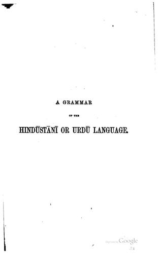Cover for A Grammar of the Hindūstānī Or Urdū Language