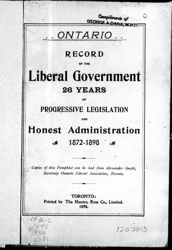 Cover for Ontario, record of the Liberal government