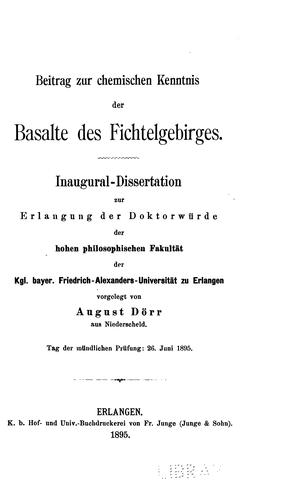 Cover for Beitrag zur chemischen Kenntnis der Basalte des Fichtelgebirges