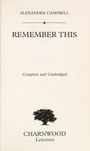 Cover for Remember this