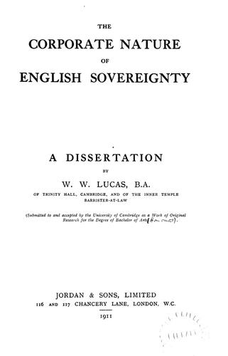 Cover for The corporate nature of English sovereignty