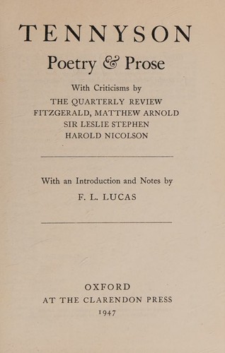 Cover for Tennyson Poetry & Prose with Criticisms by the Quarterly Review Fitzgerald, Matthew Arnold, Sir Leslie Stephen, Harold Nicholson